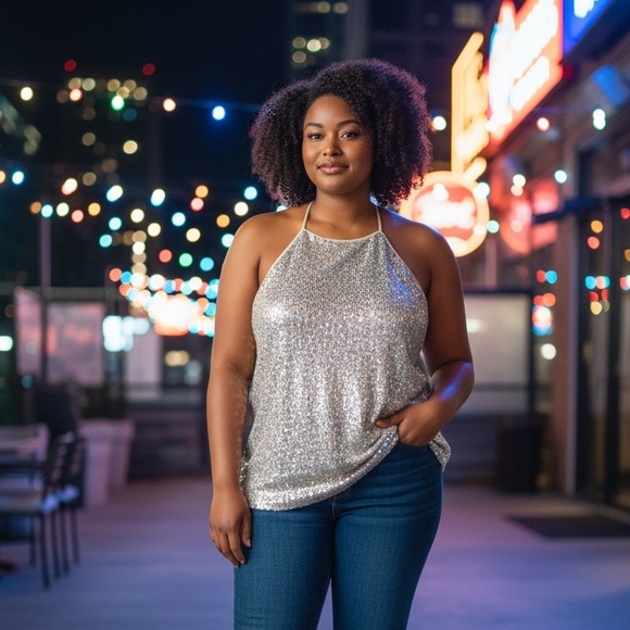Banana Republic Tops - Banana Republic Silver Sequin Halter Top